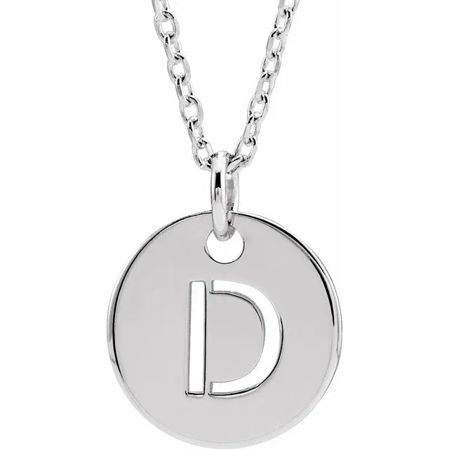 Sterling Silver Round Initial Cut-out Necklace