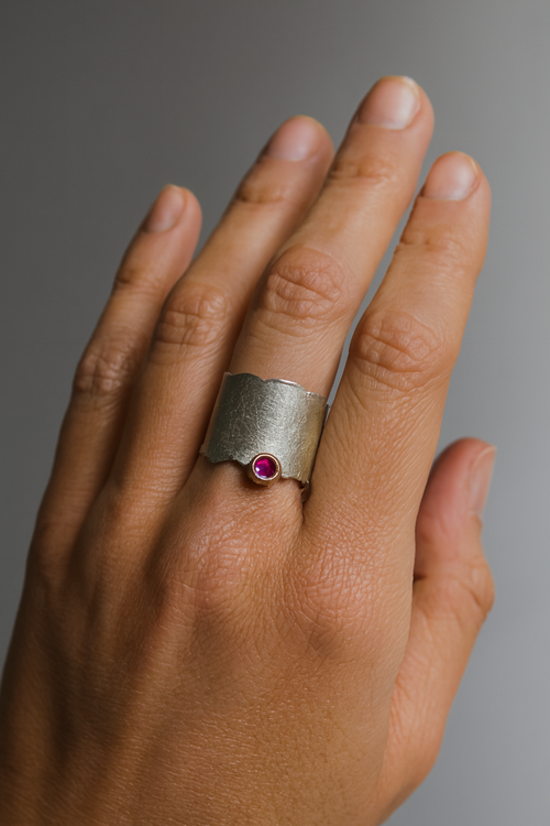 Ruby ring, silver and 14k gold