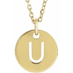 14K Gold Round Initial Cutout Necklace