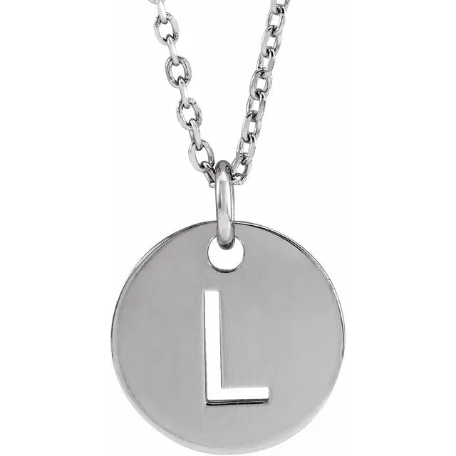 Sterling Silver Round Initial Cut-out Necklace