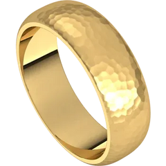 14k Gold 6mm Half Round Regular Classic Wedding Band with Satin Rock or Satin Hammered Finish