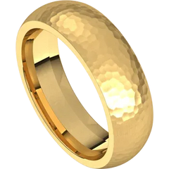 14k Gold 6mm Standard Comfort Fit Classic Wedding Band with Satin Rock or Satin Hammered Finish