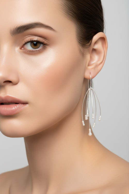 Dandelion Long Silver Wire Earrings