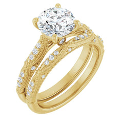 18K Yellow Gold 4-Prong Vintage Style Accent Engagement Ring (Custom)