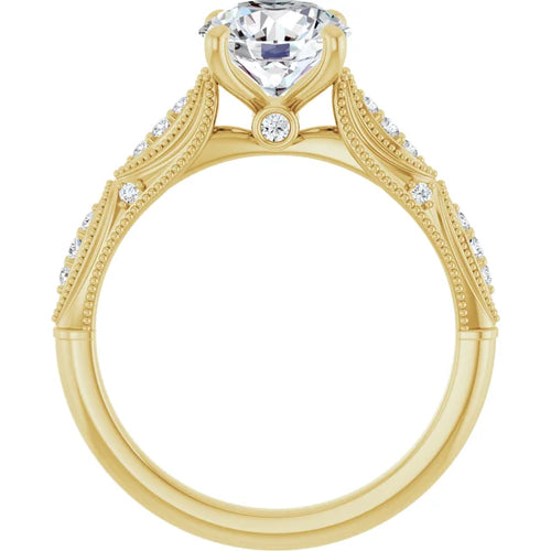 18K Yellow Gold 4-Prong Vintage Style Accent Engagement Ring Custom