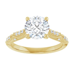 18K Yellow Gold 4-Prong Vintage Style Accent Engagement Ring (Custom)