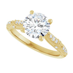 18K Yellow Gold 4-Prong Vintage Style Accent Engagement Ring (Custom)