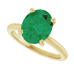 14K Gold Solitaire Oval Lab-Grown Emerald Engagement Ring