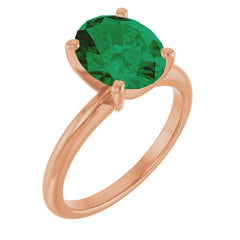 14K Gold Solitaire Oval Lab-Grown Emerald Engagement Ring