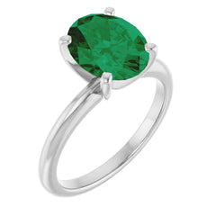 14K Gold Solitaire Oval Lab-Grown Emerald Engagement Ring