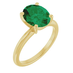 14K Gold Solitaire Oval Lab-Grown Emerald Engagement Ring