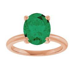 14K Gold Solitaire Oval Lab-Grown Emerald Engagement Ring