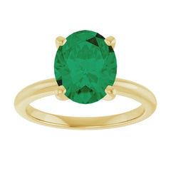 14K Gold Solitaire Oval Lab-Grown Emerald Engagement Ring