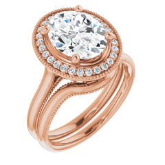 Elegant Vintage Inspired 18K Rose Gold Oval Sapphire Engagement Ring Custom