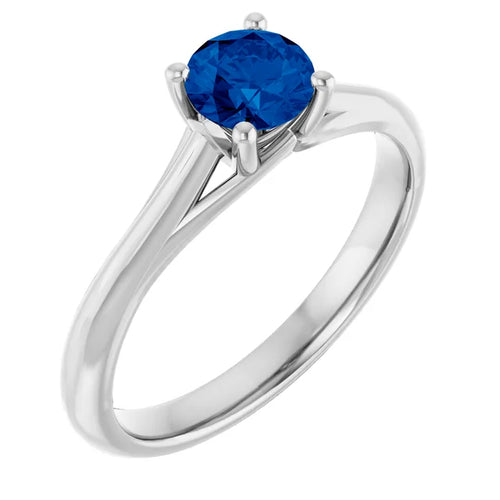 14K White Gold Round Blue Sapphire Solitaire Engagement Ring- Custom