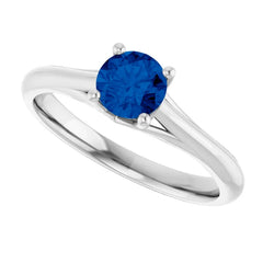 14K White Gold Round Blue Sapphire Solitaire Engagement Ring- Custom