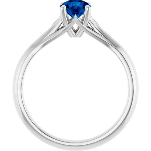 14K White Gold Round Blue Sapphire Solitaire Engagement Ring- Custom