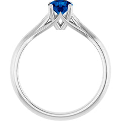 14K White Gold Round Blue Sapphire Solitaire Engagement Ring- Custom