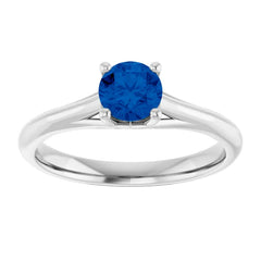 14K White Gold Round Blue Sapphire Solitaire Engagement Ring- Custom