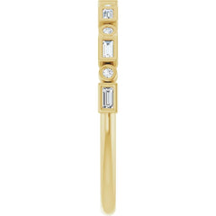 14K Gold Straight Baguette and Round Natural Diamond Band
