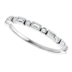 14K Gold Straight Baguette and Round Natural Diamond Band