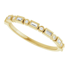 14K Gold Straight Baguette and Round Natural Diamond Band