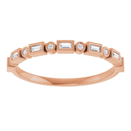 14K Gold Straight Baguette and Round Lab-Grown Diamond Band
