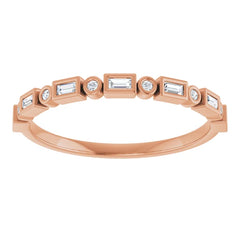14K Gold Straight Baguette and Round Natural Diamond Band