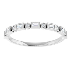 14K Gold Straight Baguette and Round Natural Diamond Band