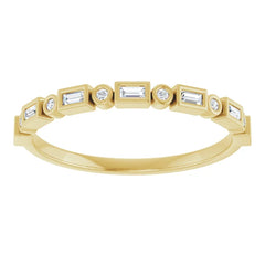 14K Gold Straight Baguette and Round Natural Diamond Band