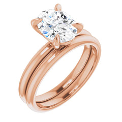 14K Gold 4 Claw Prongs Solitaire Engagement Ring with Oval Lab-Grown Diamond