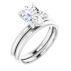 14K Gold 4 Claw Prongs Solitaire Engagement Ring with Oval Lab-Grown Diamond