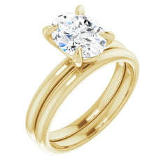 14K Gold 4 Claw Prongs Solitaire Engagement Ring with Oval Lab-Grown Diamond