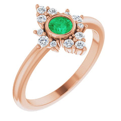 14K Gold Natural Emerald and Natural Diamond Ring