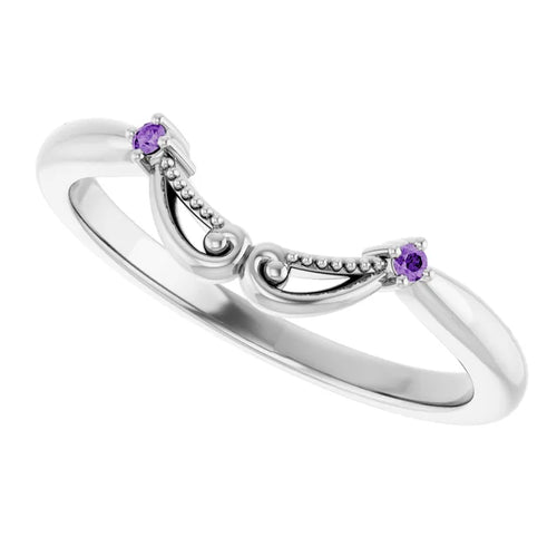 14K White Gold Lab-Grown  Purple Sapphire Floral Wedding Band