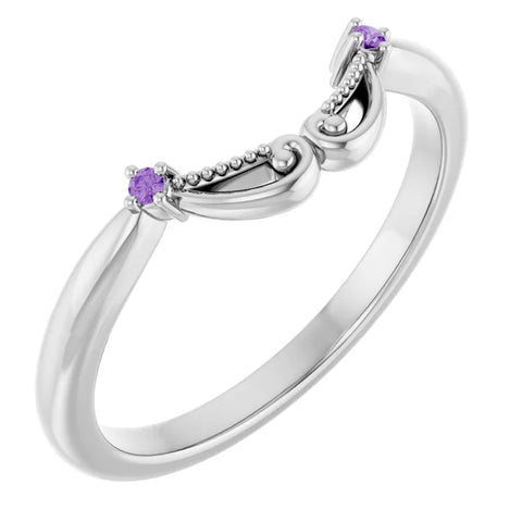 14K White Gold 1 CT Round Lab-Grown Diamond and Purple Sapphire Floral Engagement Ring