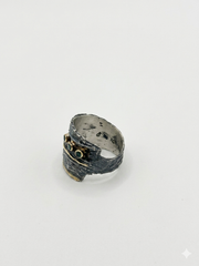 Textured Band Ring with Gold Accents with 2.25 mm Lab Emerald
