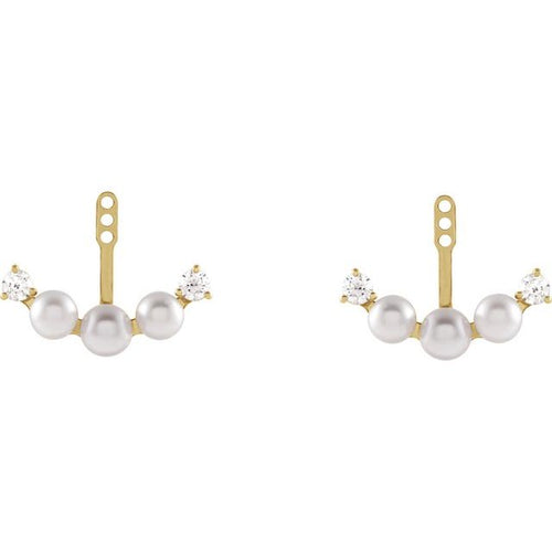 Cultured Akoya Pearl & 1/4 CTW Natural Diamond Earring Jackets