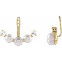 Cultured Akoya Pearl & 1/4 CTW Natural Diamond Earring Jackets