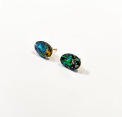 Australian Boulder Opal Stud Earrings in 14K Solid Gold
