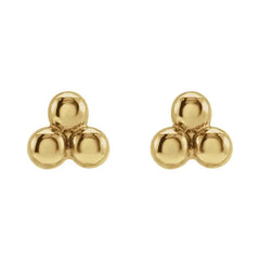 14K Yellow Gold Triple Bead Stud Earrings