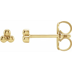 14K Yellow Gold Triple Bead Stud Earrings