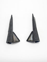 Smoky Crystal Triangle Earrings | Hand Etched Silver