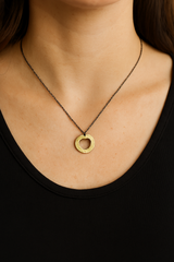 14k Yellow Gold Heart Pendant with Oxidized Silver Chain