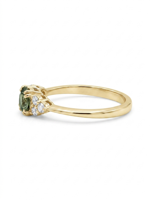 14K Yellow Gold 4.5mm Round Natural Green Sapphire  Engagement Ring