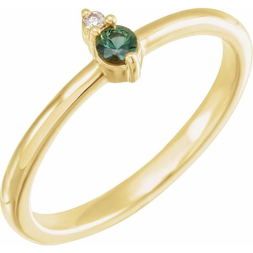 14K Gold Natural Green Sapphire and Diamond Ring