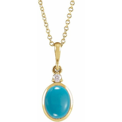 14K Yellow Natural Round Turquoise and Diamond Necklace