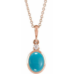 14K Gold Natural Turquoise and Diamond Necklace