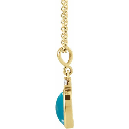 14K Gold Natural Turquoise and Diamond Necklace