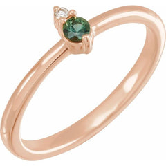 14K Gold Natural Green Sapphire and Diamond Ring